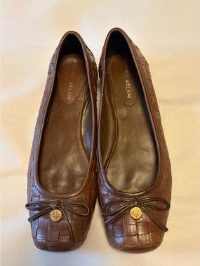 ANTONIO MELANI Brown Woven Leather Ballet Flats with Bow